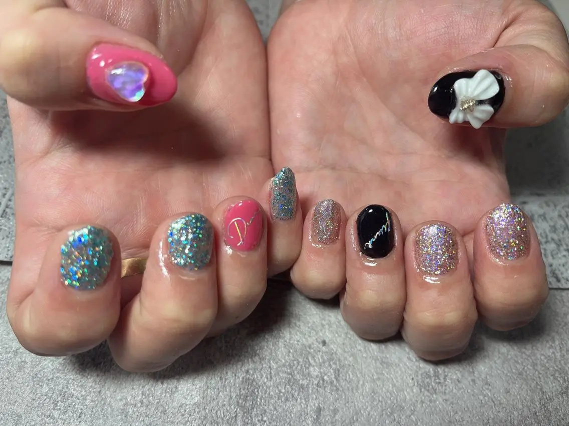 ネイル オーロラネイル ジェルネイル ハート リボン Mimi Nailのネイルデザイン