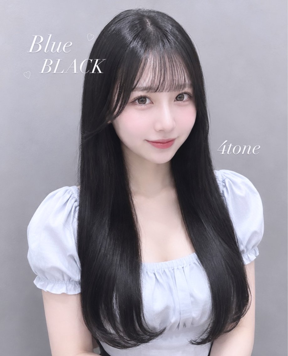 ロング カラー 黒髪 ブルーカラー ブルーブラック ヘアカラー トリートメント girly上品ヘア 🎀／ベージュikuのヘアスタイル