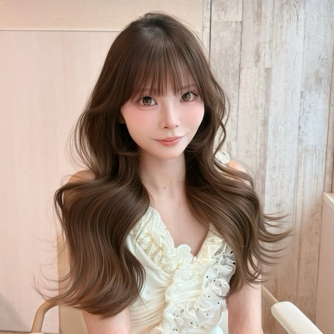 ロング 顔周りカット ヨシンモリ 韓国風ヘア カット ヘアカラー Ami/くびれヘア /ピンクカラー🌷のヘアスタイル
