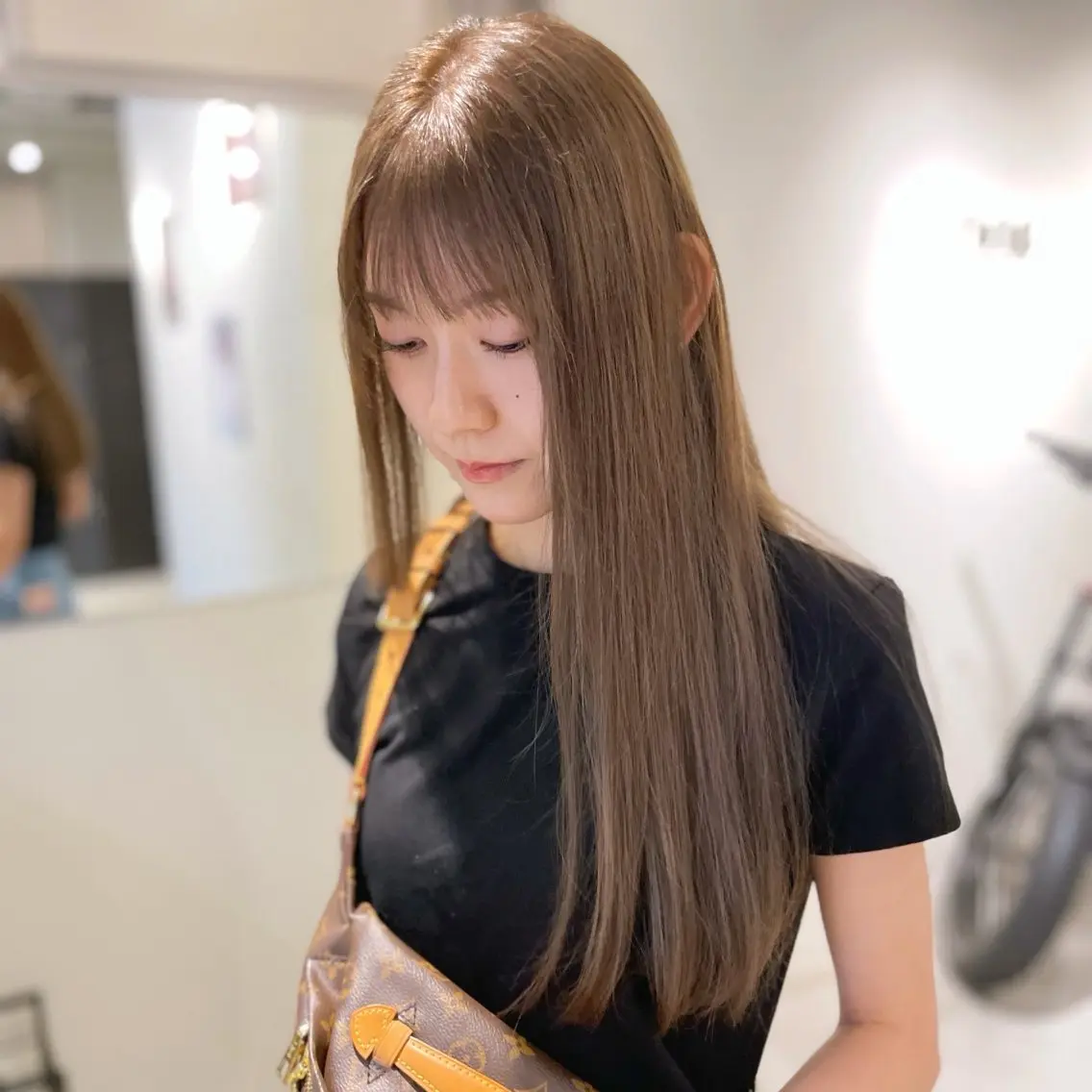 ロング カラー ベージュカラー オリーブベージュ カット ヘアカラー トリートメント miyu♡̷̷ 韓国ヘア/顔まわりのヘアスタイル
