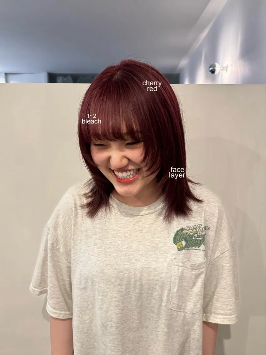 ミディアム ミディアムパーマ ボブ 顔まわりレイヤー 顔周りカット 髪質改善 カット ヘアカラー トリートメント YARD.長田 唯のヘアスタイル