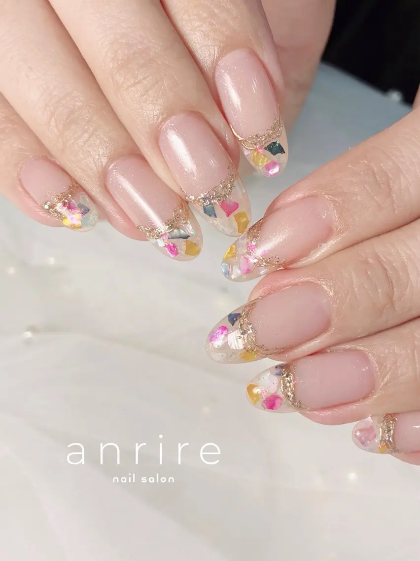ネイル フレンチネイル 持ち込み ピンク ピンクベージュ 夏ネイル ハンドネイル nailsalon anrireのネイルデザイン
