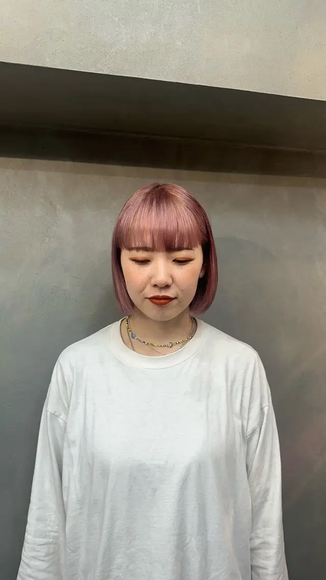 ミディアム カラー ワンレンボブ ダブルカラー ラベンダーカラー ラベンダーピンク ピンクカラー ヘアカラー エクステ/コーンロウ KURUMI⛓️🔥のヘアスタイル
