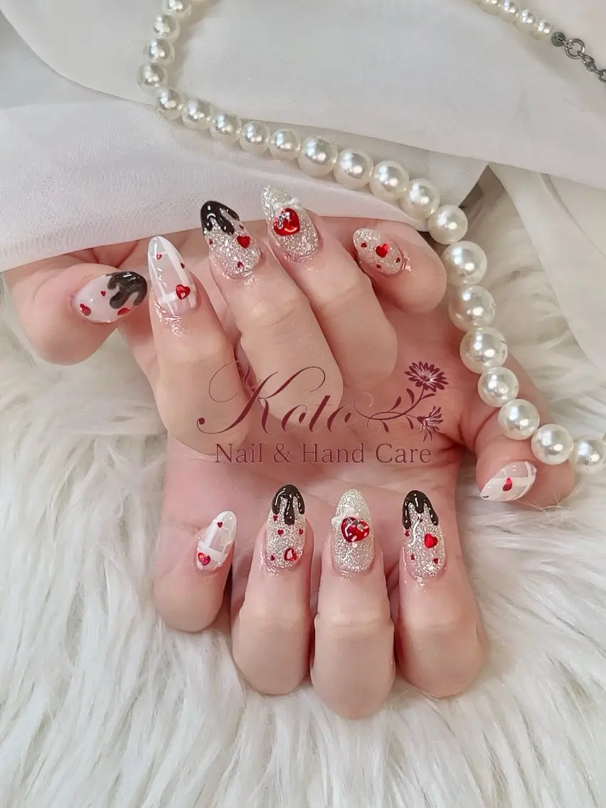 ネイル 長さ出し ジェルネイル 持ち込み ニュアンスネイル 赤色 ハンドネイル Nail Salon KOTOのネイルデザイン