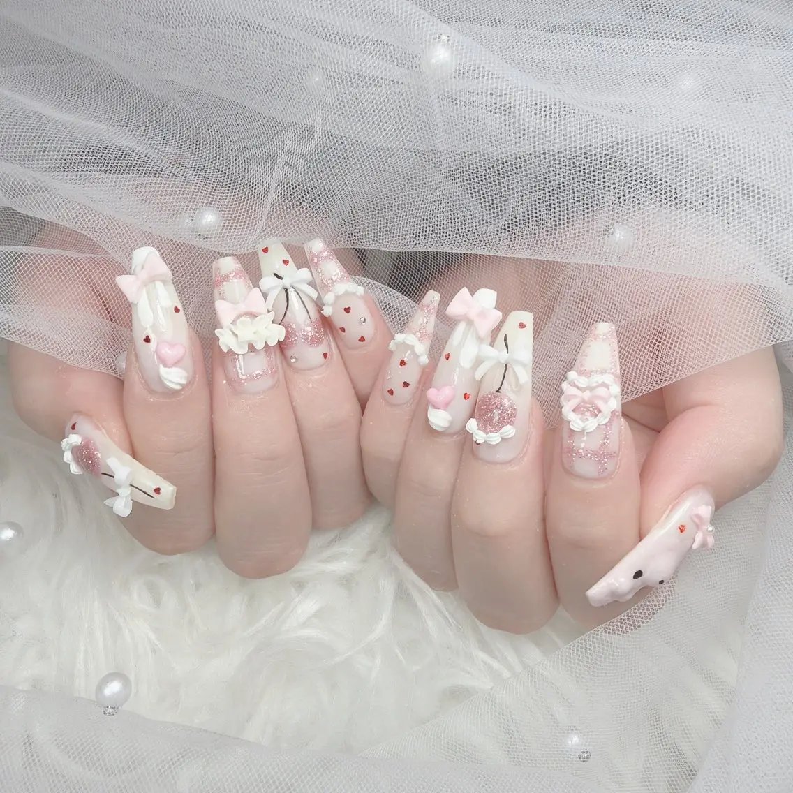 ネイル アートネイル ジェルネイル 韓国ネイル リボン ワンホンネイル ハンドネイル Lana Nailのネイルデザイン