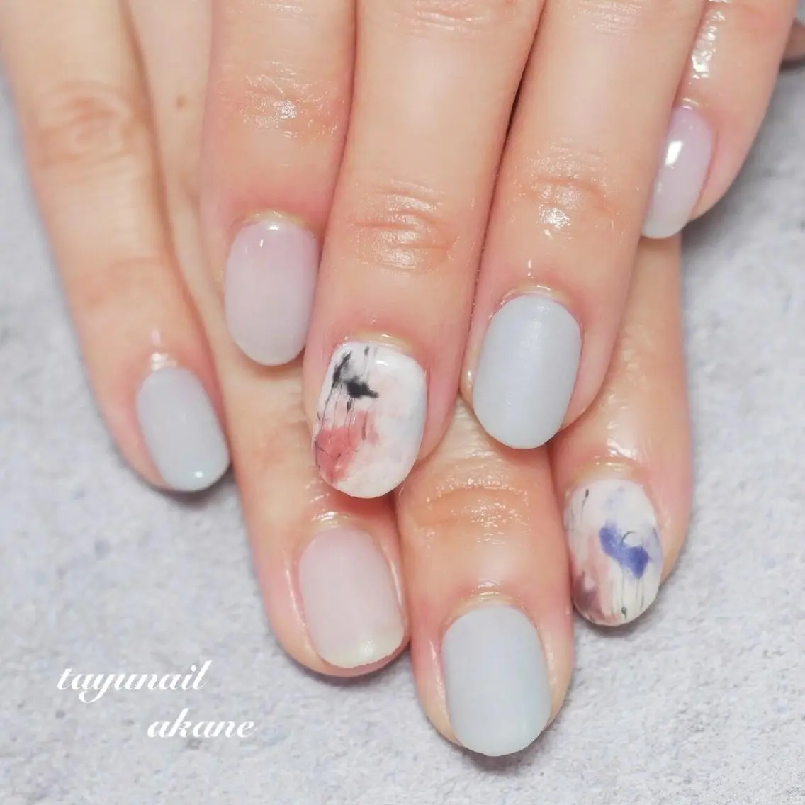 ネイル アートネイル ブルー ジェルネイル マットネイル パラジェル ネイルサロン 【たゆnail】のネイルデザイン