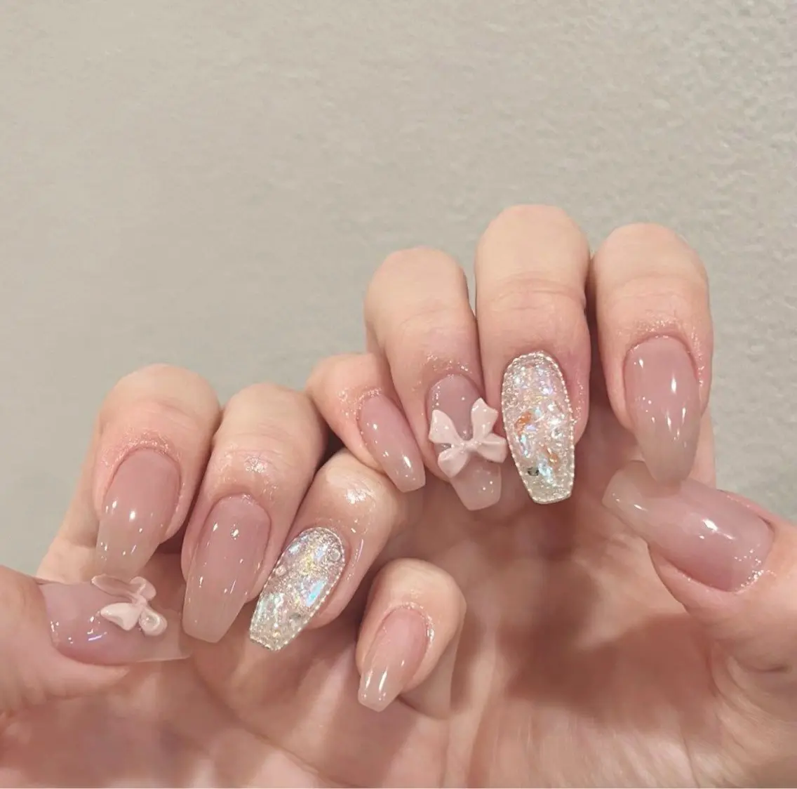 ネイル フレンチネイル キラキラネイル 韓国ネイル シンプルネイル ワンホンネイル ハンドネイル MEI Nailのネイルデザイン