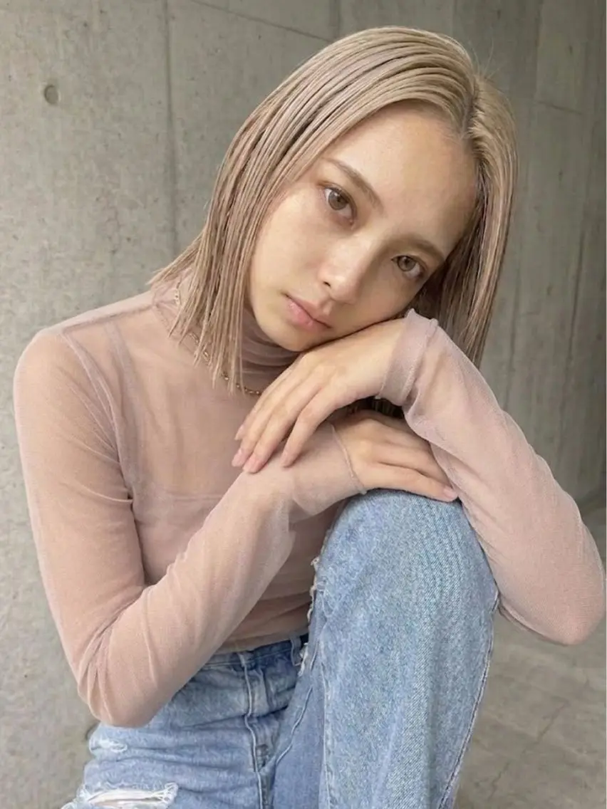 ミディアム 切りっぱなしボブ ボブ カット ヘアカラー トリートメント 渋谷ハチ公口徒歩３分 🌈ヘアサロンM渋谷のヘアスタイル