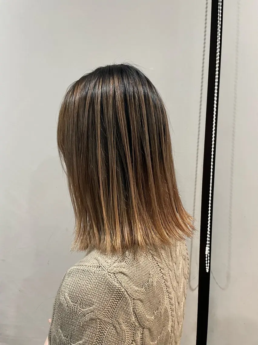 ミディアム カラー ヘアアレンジ バレイヤージュ ボブ レイヤーカット ヘアカラー トリートメント ヘアセット 美髪/透明感/レイヤ ーTATSUKI☘️のヘアスタイル