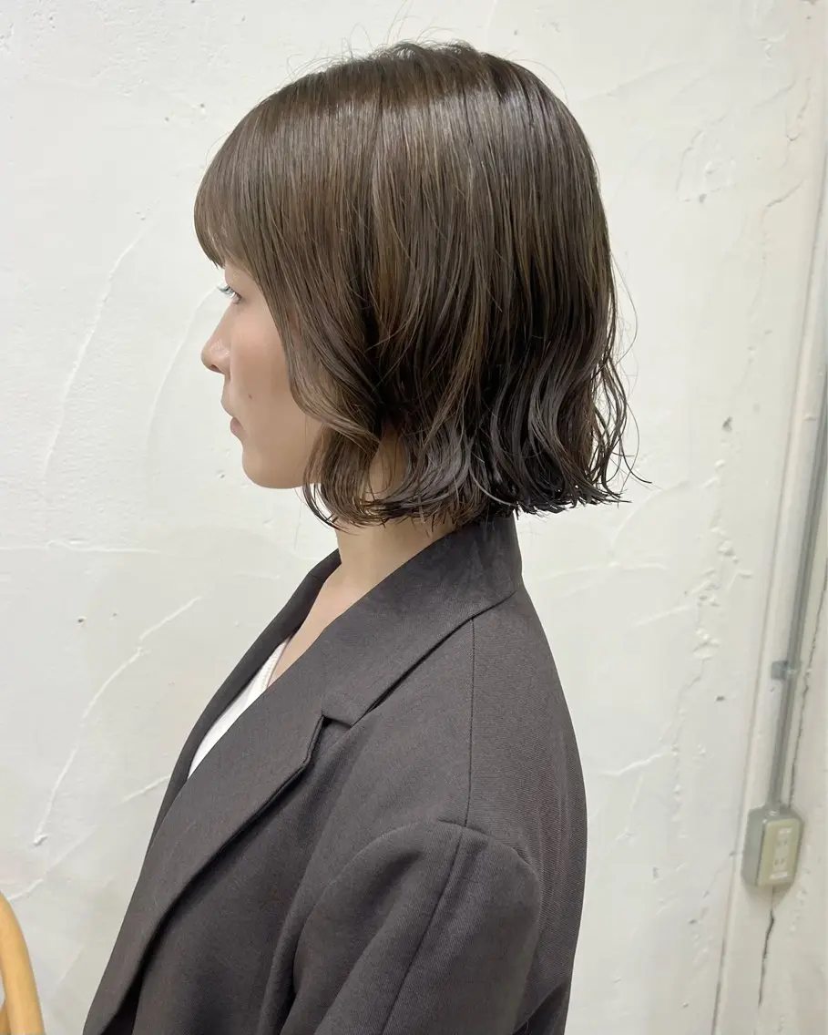 ミディアム カラー パーマ カット ヘアカラー パーマ akane/オリーブ /ボブパーマのヘアスタイル