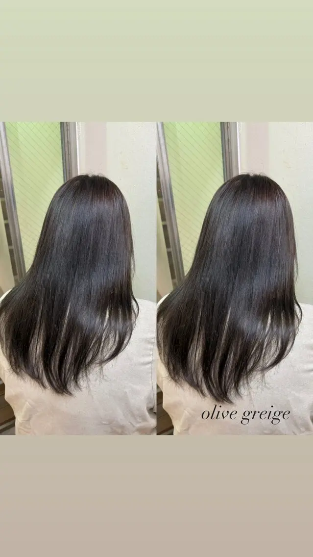 ロング カラー 透明感カラー グレージュ オリーブグレージュ オリーブグレー カット ヘアカラー 暖色カラー/ ストレート/くるみのヘアスタイル