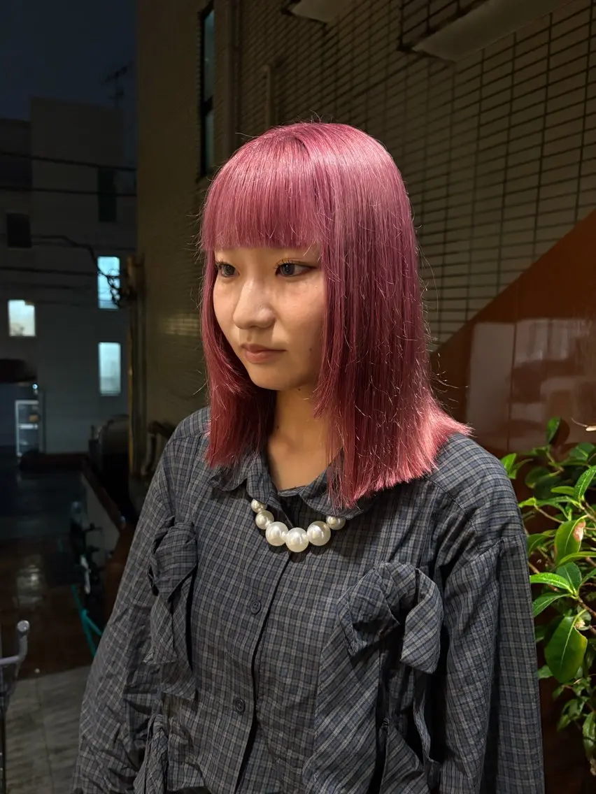 ミディアム カラー ベージュカラー ブリーチ ピンクカラー ピンクベージュ ヘアカラー トリートメント anji /パーマ・ハイトーンのヘアスタイル
