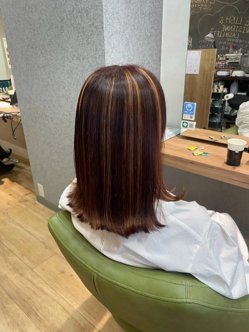 ミディアム カラー ハイライトカラー オレンジ ハイライト ヘアカラー 髪質改善/Bloss om🌷高橋沙衣のヘアスタイル
