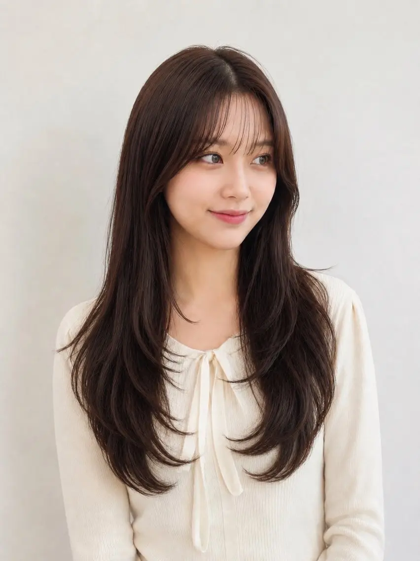 ロング カラー 顔周りカット レイヤーカット カット トリートメント モテ🤍トレンドヘア /新宿/ワカナのヘアスタイル