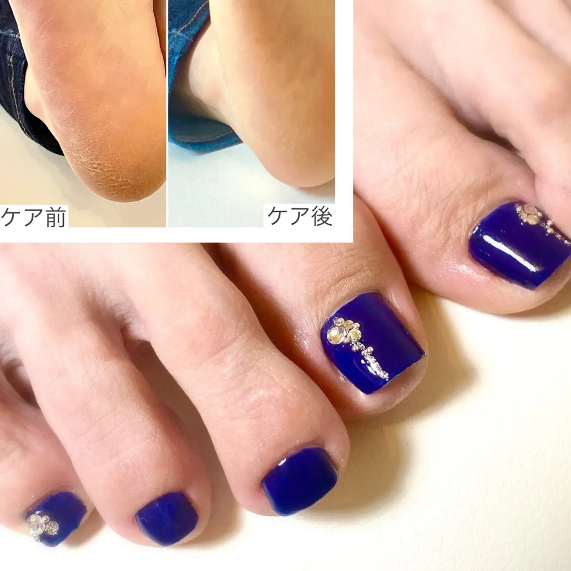 初回オフ無料!足裏つるつるケア付き♡フット 定額シンプルコース(カラー2色以上、アートが4本まで付けられます)の写真