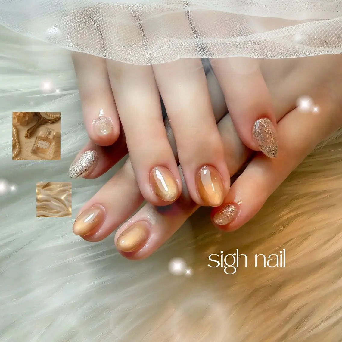 ネイル ゴールド ラメ(グリッター) マグネットネイル ブライダルネイル ハンドネイル sigh nail 1級ネイリストのネイルデザイン