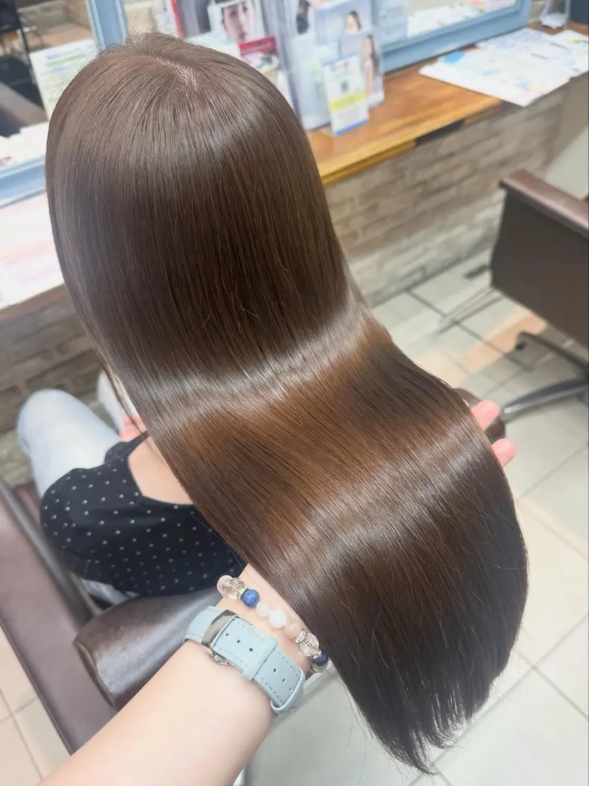 ロング ヘアカラー トリートメント 縮毛矯正/髪質改善 🌿/ベージュ🤎のヘアスタイル