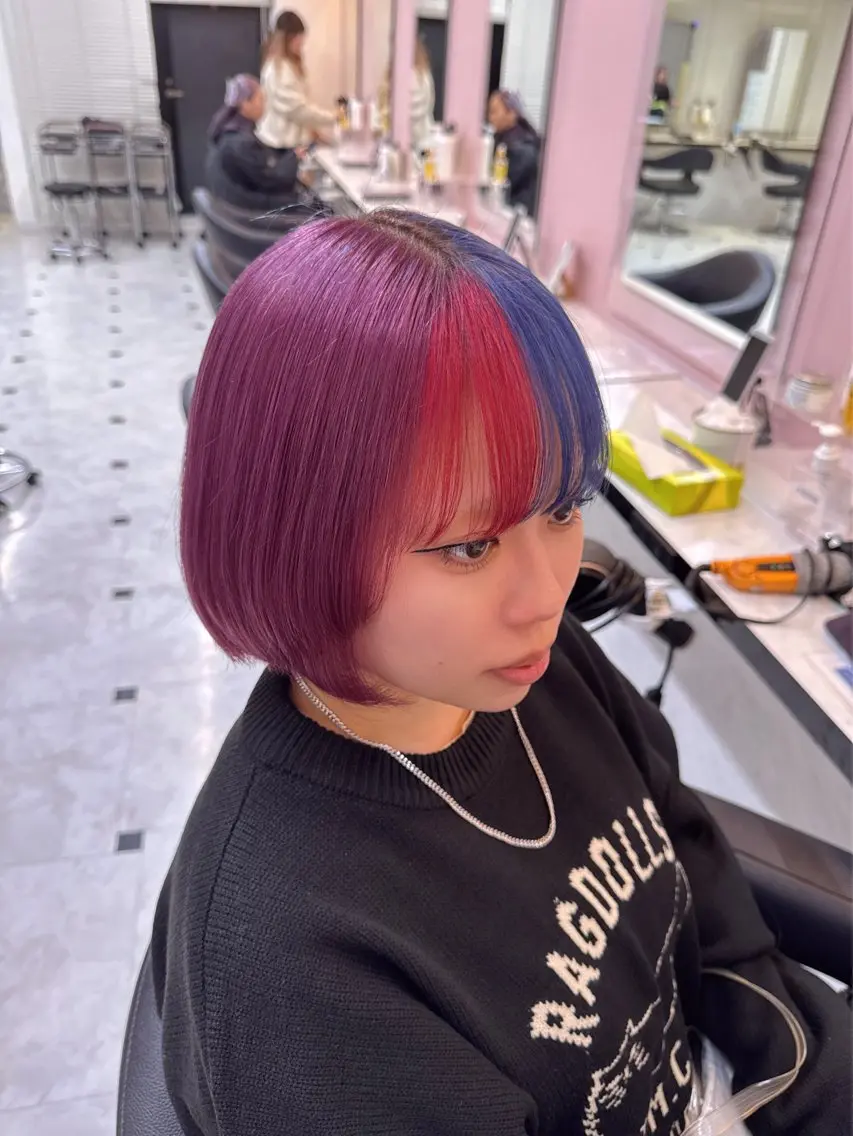 【🧸今だけ限定🧸】デザイン💜ツートンからグラデーションなど🩵(ケアブリーチ込みトリプルカラー✨️)➕髪質改善付きの写真
