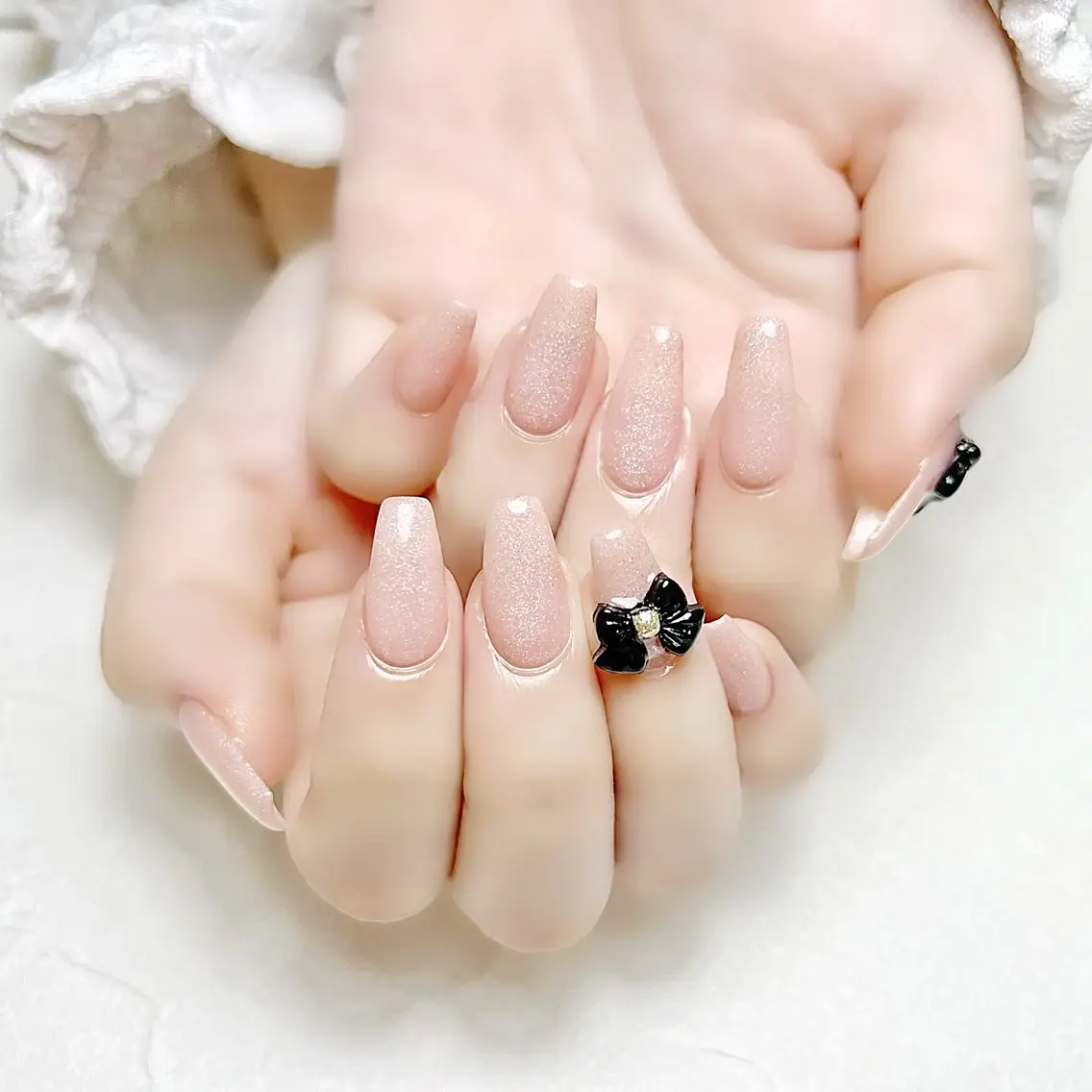 ネイル オフィスネイル ワンカラーネイル ピンク リボン rouse nail RISATOのネイルデザイン