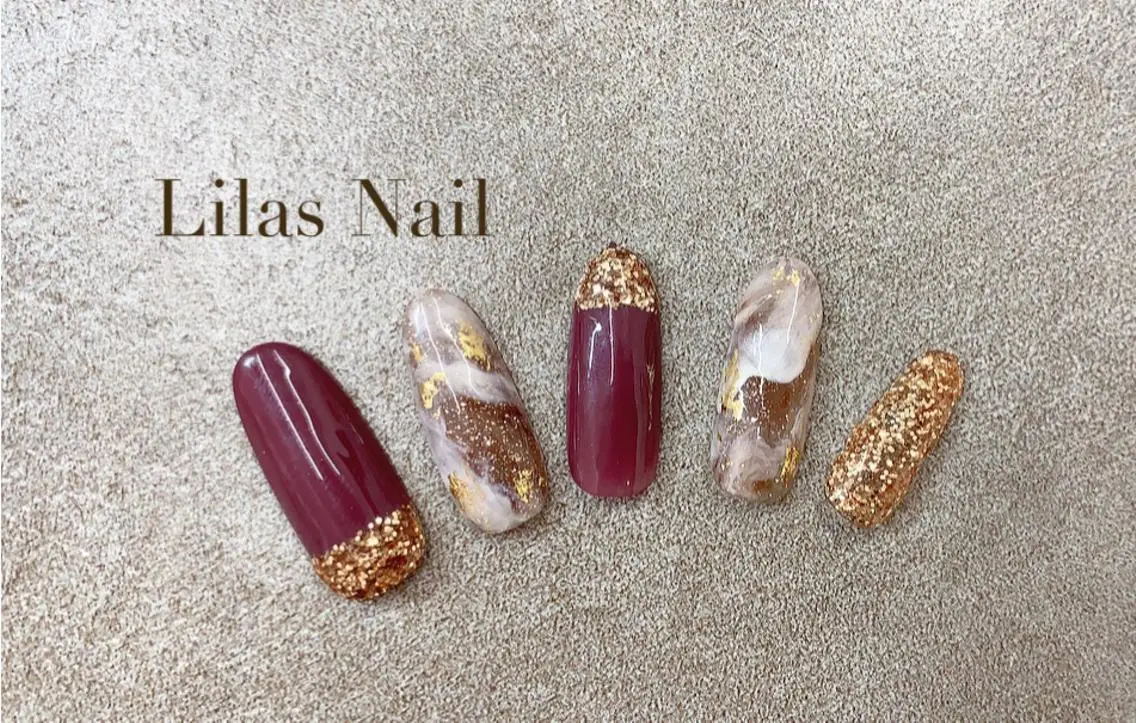 ネイル ジェルネイル ハードジェル ラメ(グリッター) ロングネイル 大理石ネイル(マーブル) Lilas Nailのネイルデザイン