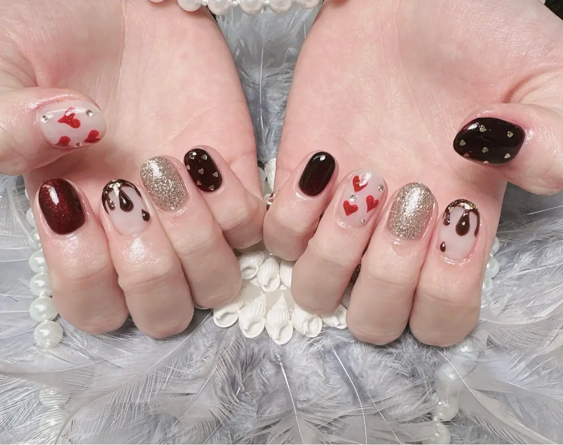 ネイル 持ち込み バレンタイン ハンドネイル Pretty Nail Salonのネイルデザイン