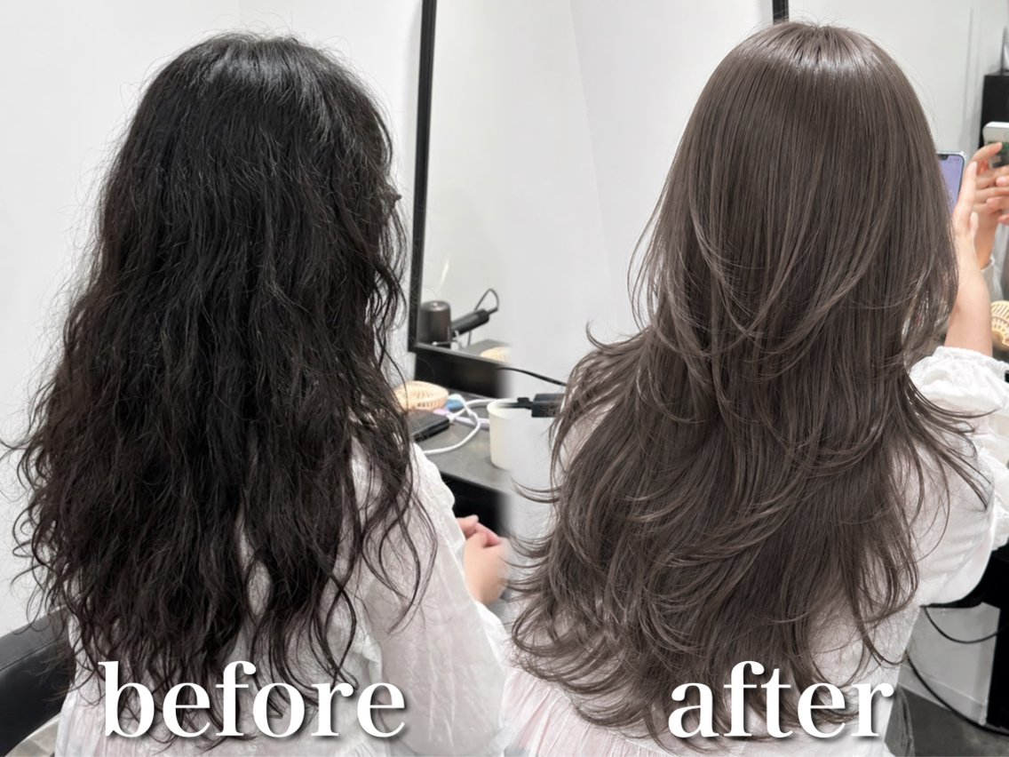 ロング カラー カット ヘアカラー トリートメント ブリーチ縮毛矯正🤍 韓国レイヤー🫧飛我のヘアスタイル