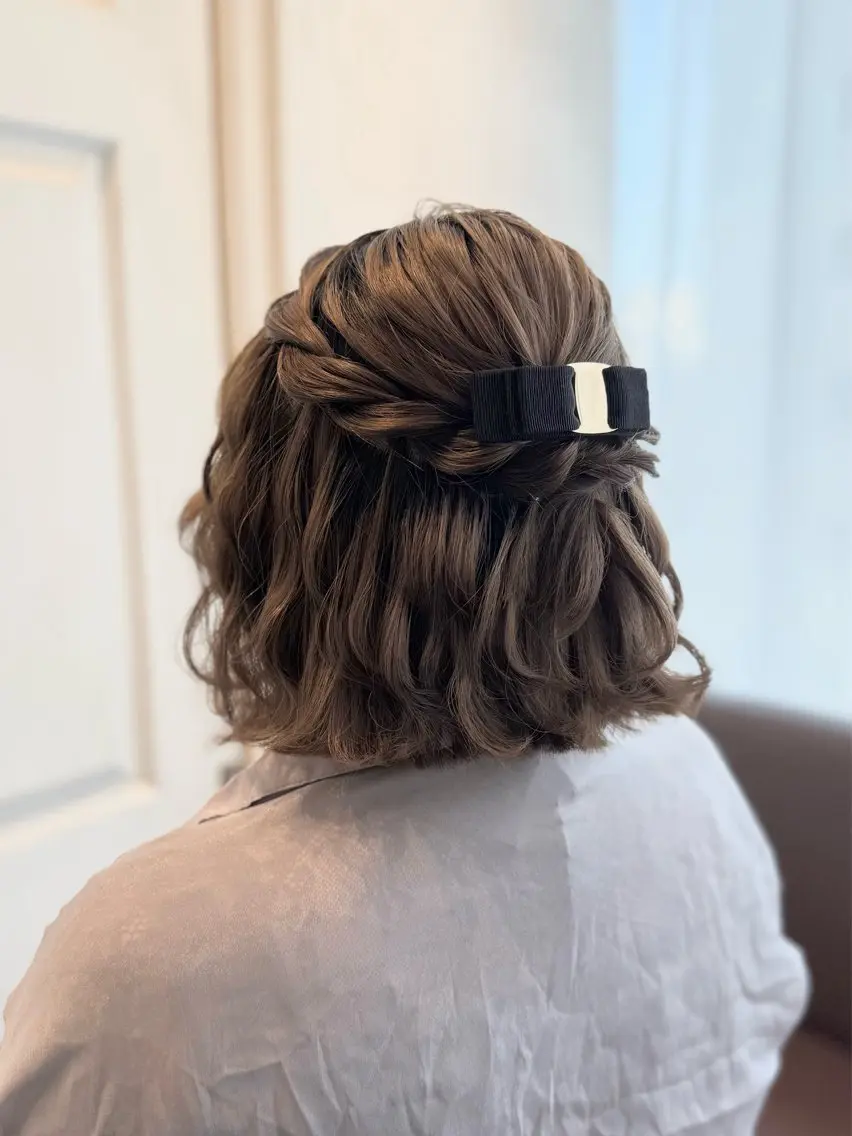 ヘアアレンジ ハーフアップ 結婚式・ブライダル ボブ デート ヘアセット ヘアメイク美容師 🦋サカモトレナ🦋のヘアスタイル