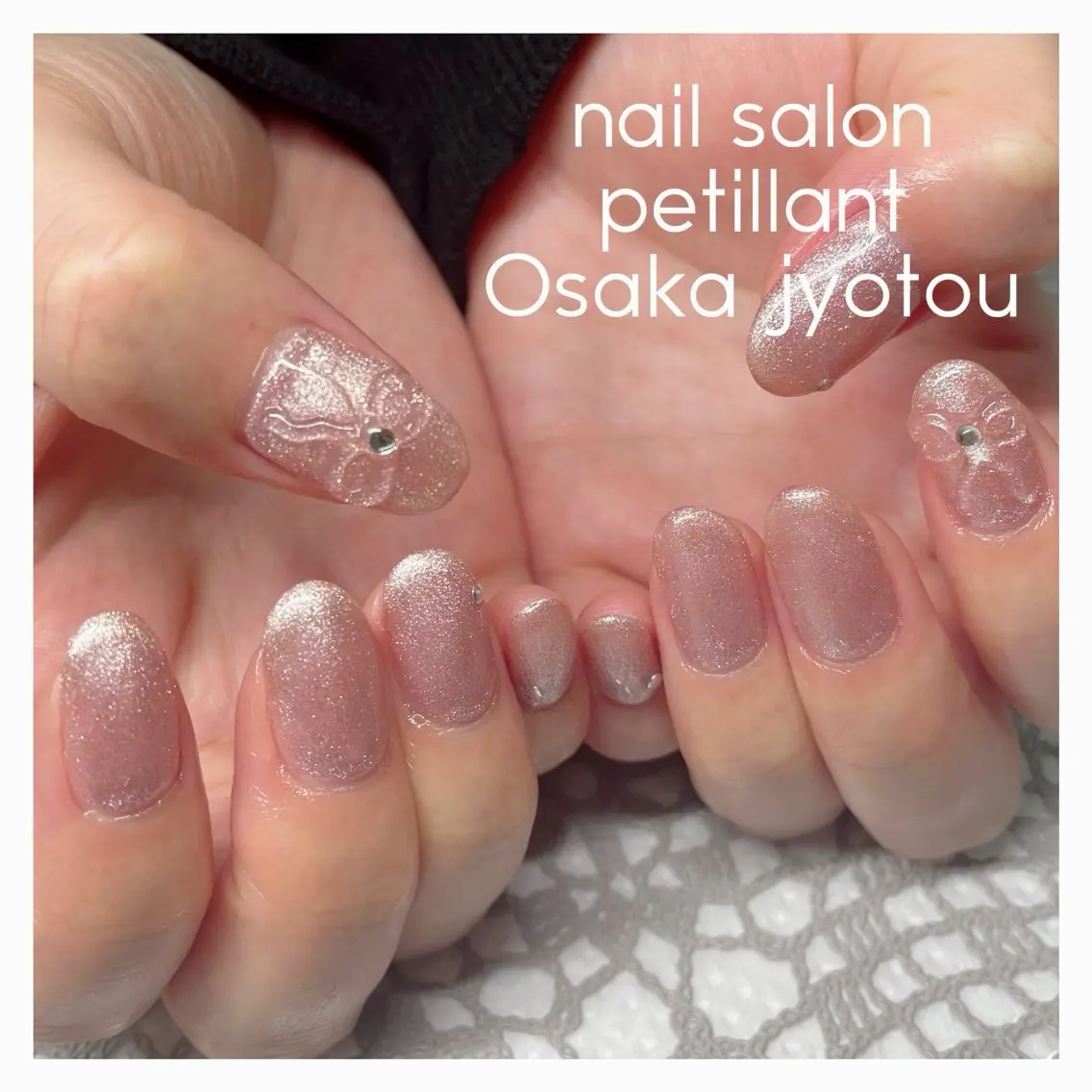 ネイル クリアネイル マグネットネイル リボン シンプルネイル 春ネイル nail salon petillantのネイルデザイン