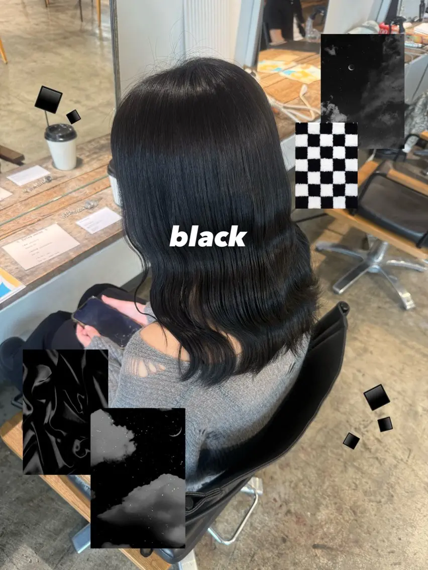 セミロング カラー 黒髪 ブルーカラー ブルーブラック 透明感カラー ダークグレー 🫧ブリーチカラー/ 透明感/メンズ/みきのヘアスタイル