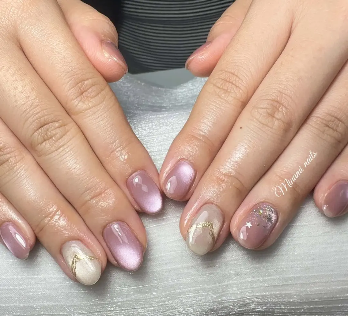 ネイル アートネイル ガーリー キラキラネイル 韓国ネイル マグネットネイル ハンドネイル Minami Nailsのネイルデザイン