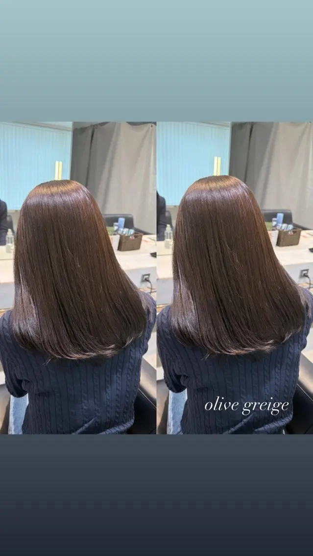 セミロング カラー 透明感カラー グレージュ オリーブグレージュ オリーブグレー ヘアカラー トリートメント 暖色カラー/ ストレート/くるみのヘアスタイル