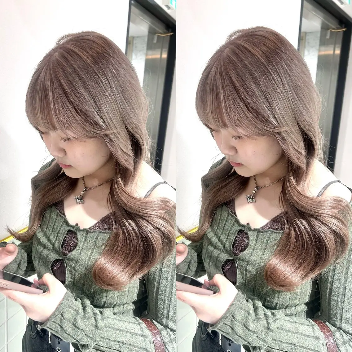 セミロング カラー パーマ キッズ ベージュカラー ブリーチ 透明感カラー 盛れる艶カラー× レイヤーカット/咲来のヘアスタイル