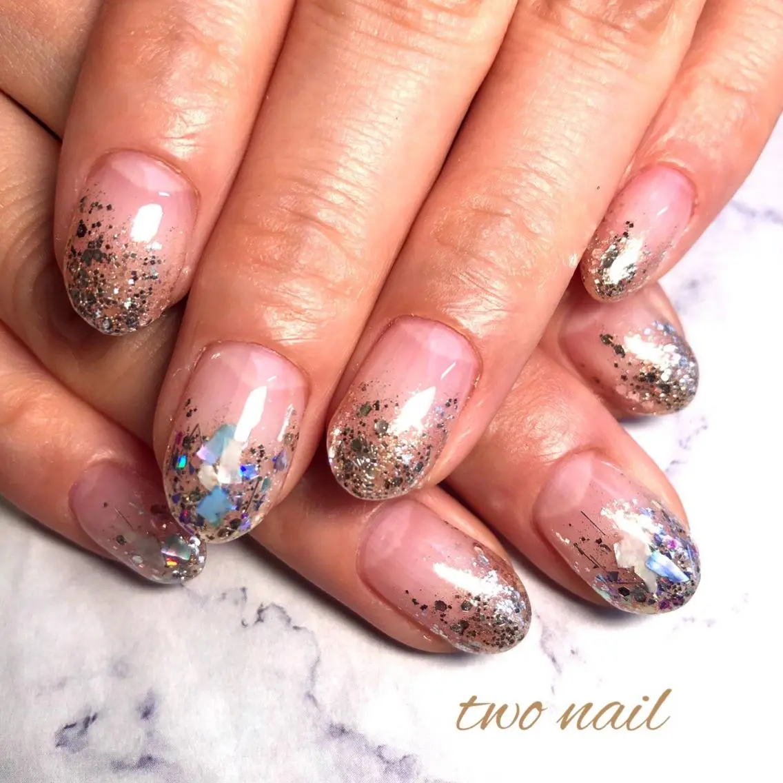 ネイル ラメ(グリッター) ハンドネイル two nailのネイルデザイン