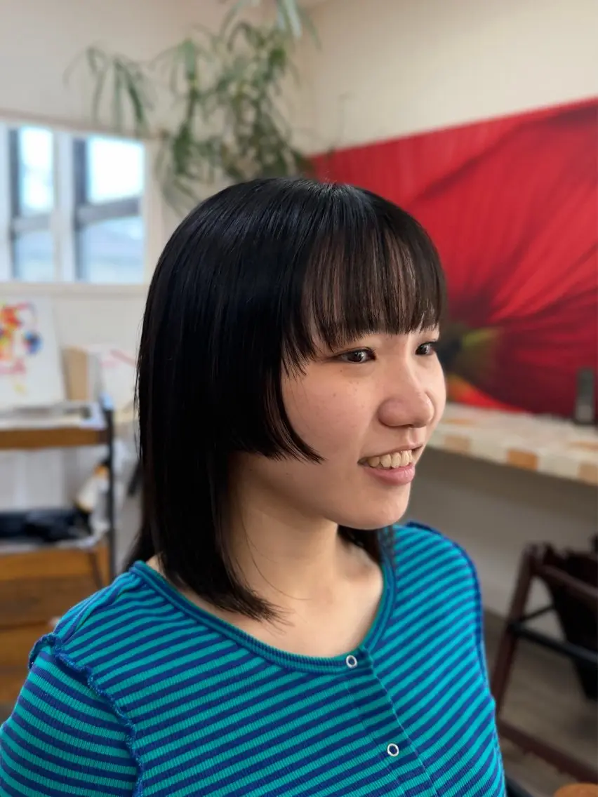ミディアム 顔周りカット 姫カット 小顔カット カット 望月 芽依のヘアスタイル