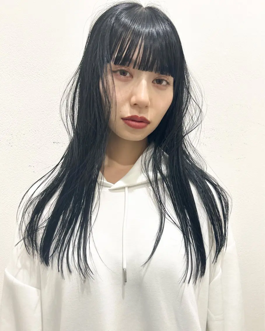 セミロング カラー 黒髪 ワイドバング カット ヘアカラー トリートメント 村上雅人 ナチュラルモードのヘアスタイル