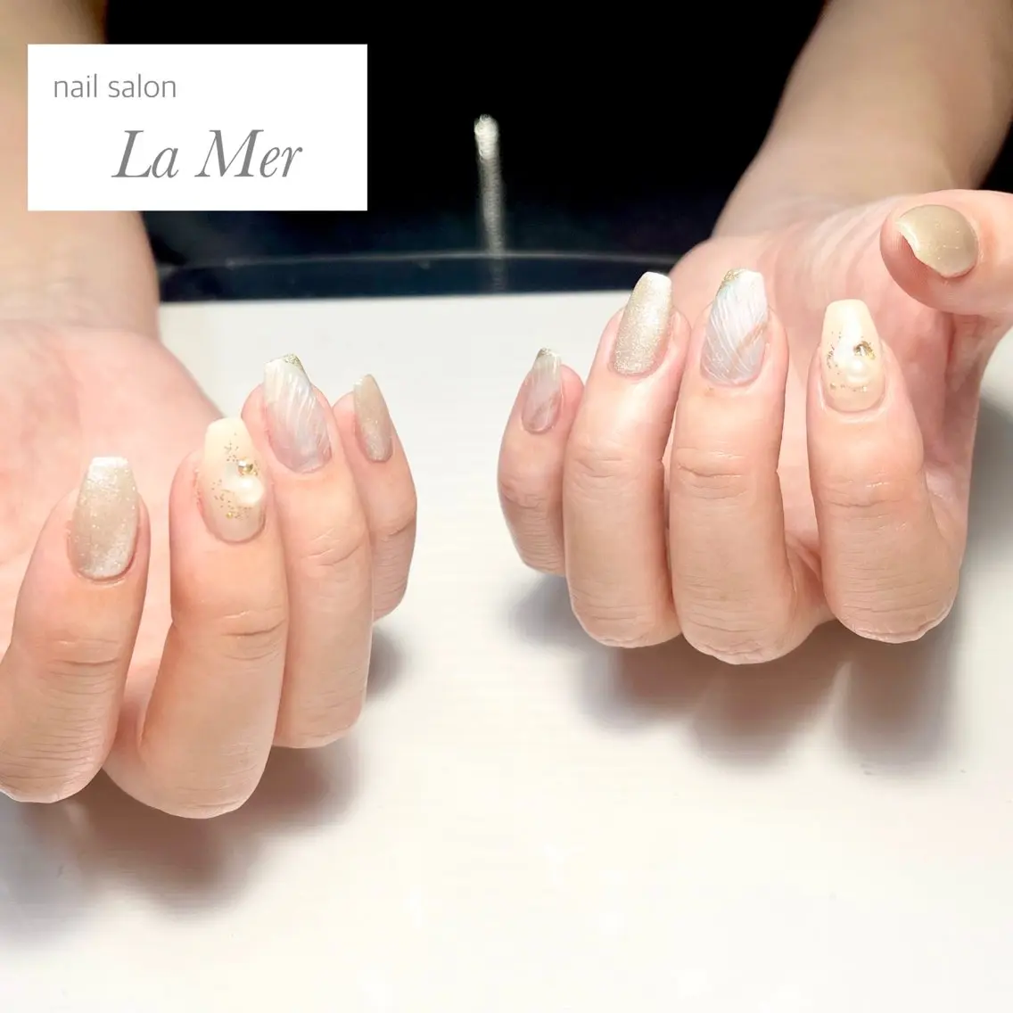 ネイル マグネットネイル オフィスネイル ぷっくりネイル シンプルネイル スクエアネイル ハンドネイル nailsalon La Merのネイルデザイン
