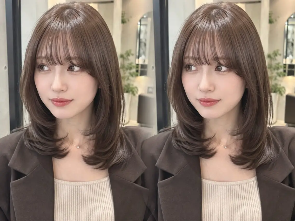 ミディアム カラー ミディアムレイヤー レイヤーカット カット ヘアカラー トリートメント 池袋/小顔レイヤー/ 顔まわり/taigaのヘアスタイル