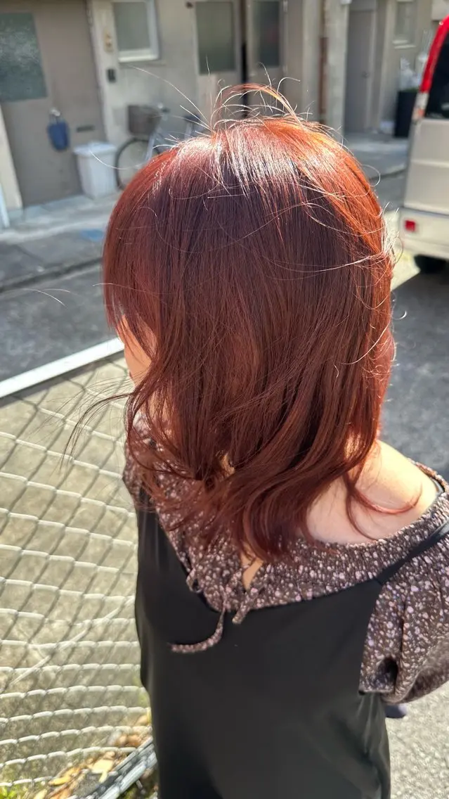 ミディアム オレンジブラウン カット ヘアカラー トリートメント 近鉄奈良ショートヘア 清水力也のヘアスタイル