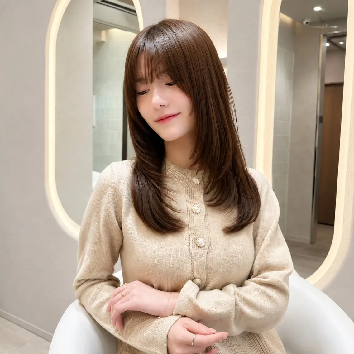 セミロング カット ヘアカラー 縮毛矯正 トリートメント 🦋韓国風レイヤー/ 艶髪矯正🦋凛太郎のヘアスタイル