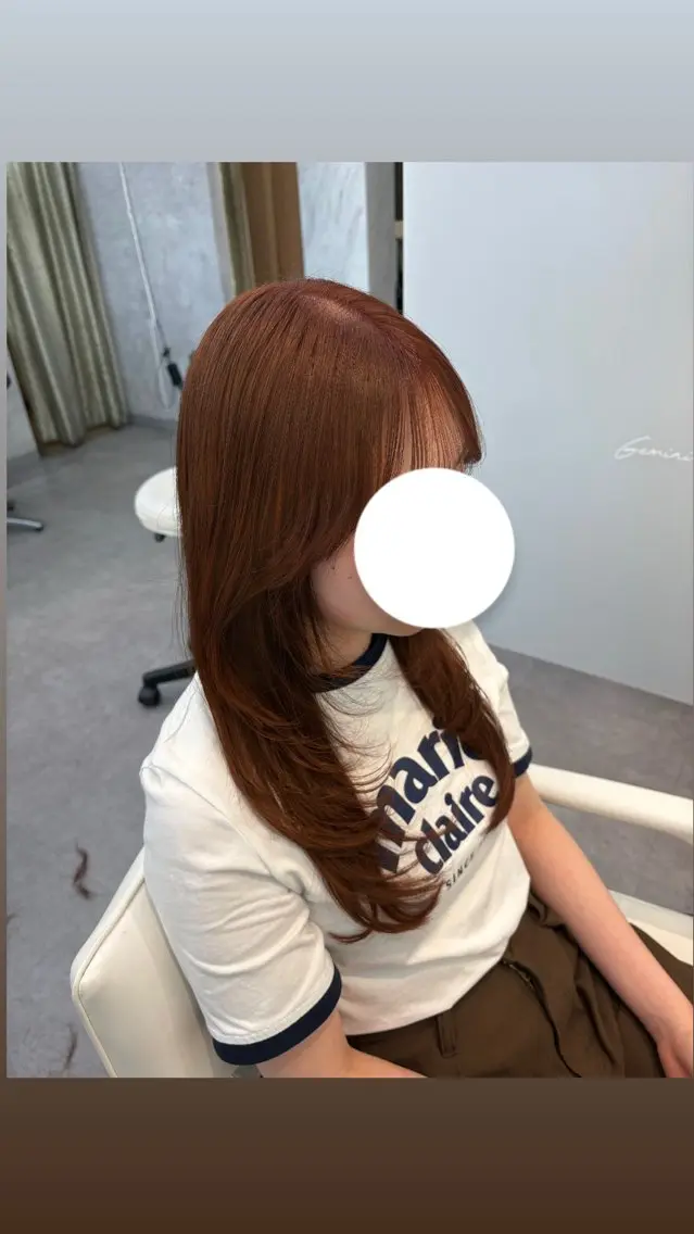 セミロング オレンジブラウン ハイレイヤー レイヤーカット カット ヘアカラー トリートメント y2k/ウルフ/ 個性派カラーkiraのヘアスタイル
