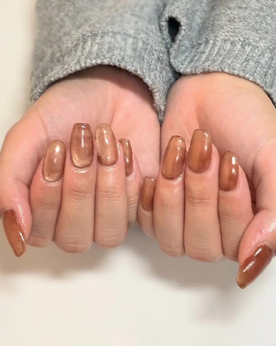 ネイル ブラウン マグネットネイル 赤色 ハンドネイル Nail&Care LUMET【ルメ】のネイルデザイン