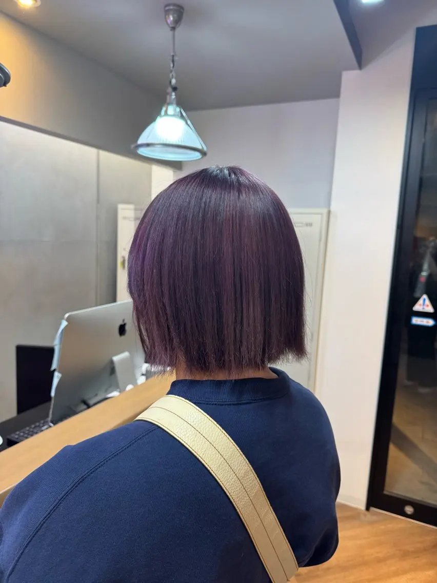 ショート パープルカラー ヘアカラー トリートメント 縮毛矯正/ボブ✨ 𝑨𝒀𝑼🎀のヘアスタイル