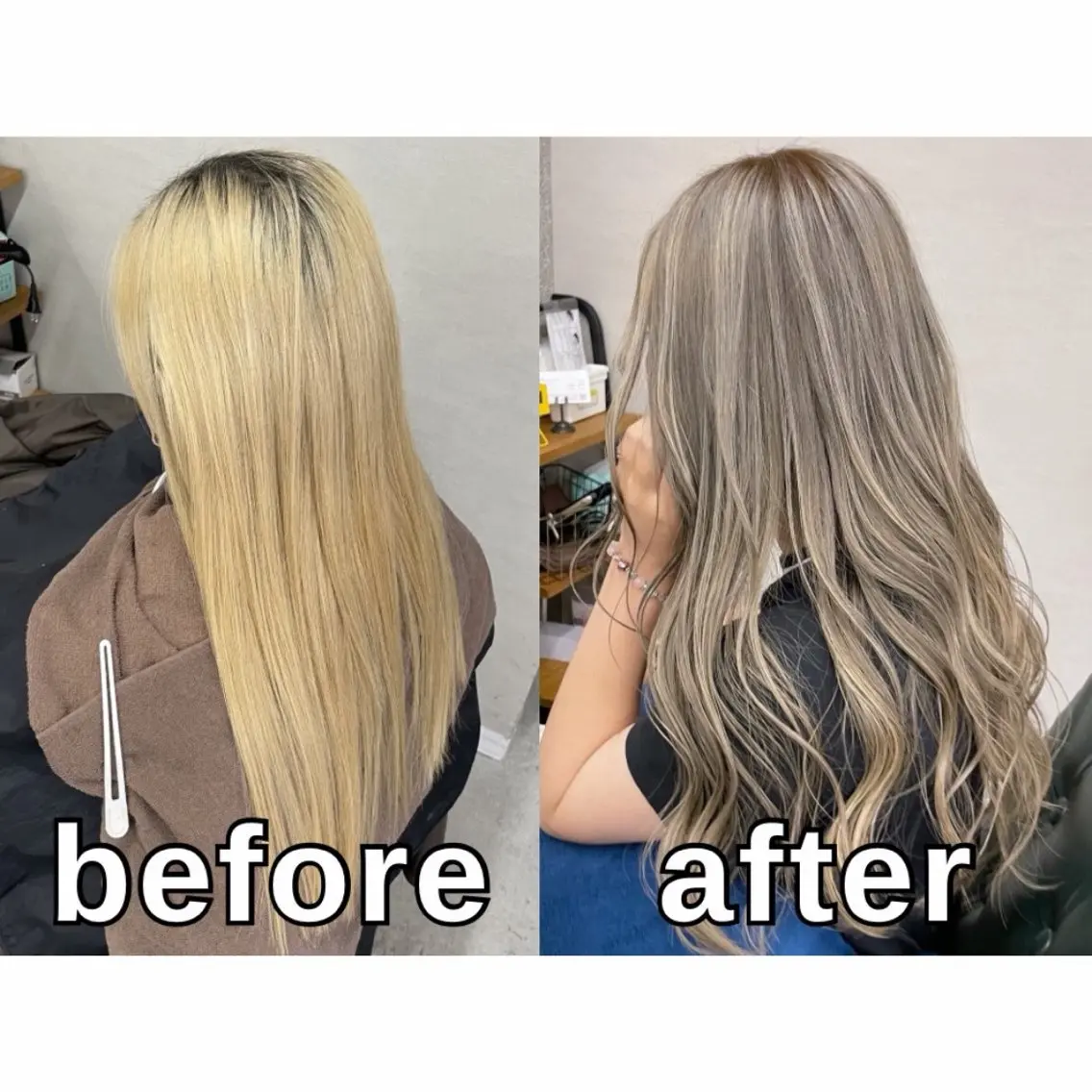 ロング カラー バレイヤージュ ハイライトカラー ハイライト レイヤーカット カット ヘアカラー トリートメント Lull1人美容室 イージーパーマのヘアスタイル