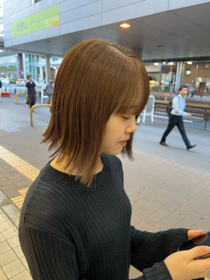 ショート 切りっぱなしボブ ボブ 韓国ボブ/縮毛矯正 曲がる縮毛のヘアスタイル