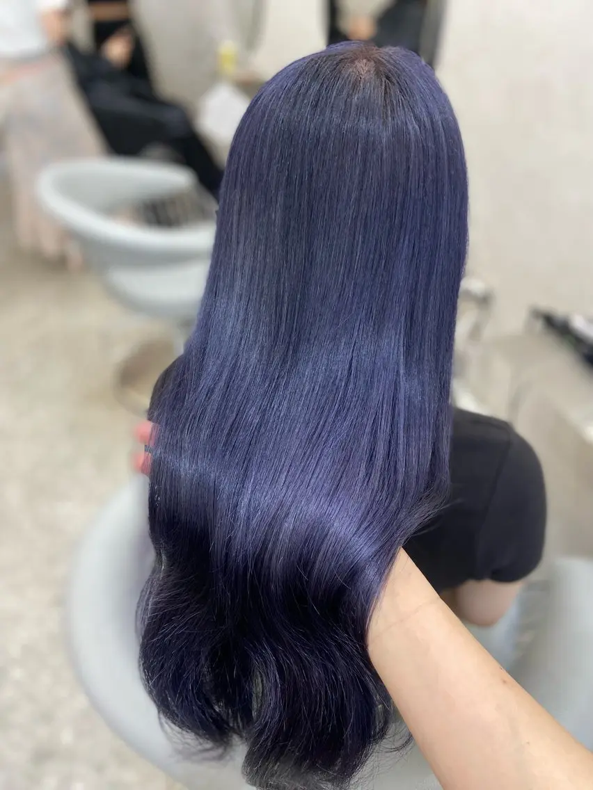 セミロング カラー ブリーチ ブルーカラー ブルーラベンダー ケアブリーチ ケアカラー 新宿/韓国ヘア 中明度カラー/かやのヘアスタイル