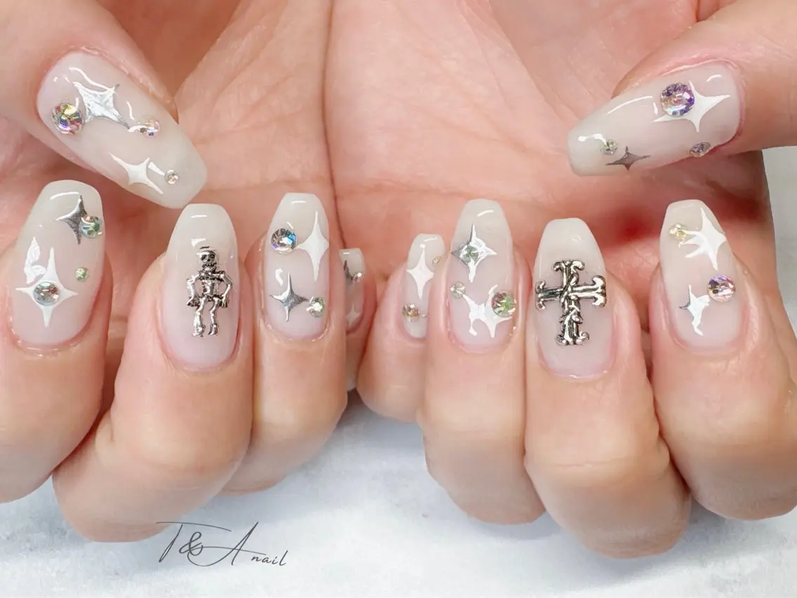 ネイル ジェルネイル ロングネイル スカルプネイル シルバー T&A nailのネイルデザイン