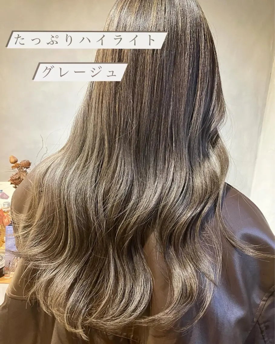 ロング ハイライト misaki 顔周りカット/なんばのヘアスタイル