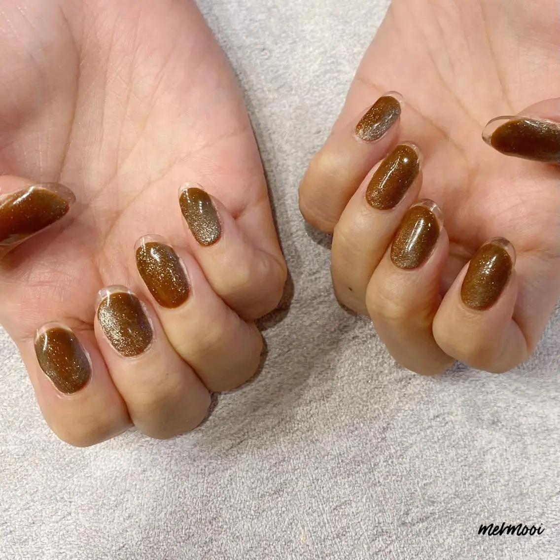 ネイル ブラウン クリアネイル フレンチネイル ジェルネイル マグネットネイル mermooi nailのネイルデザイン