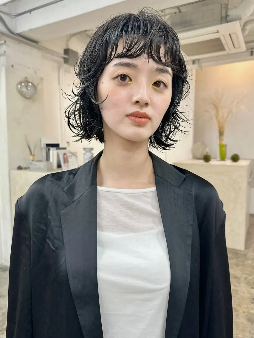 ミディアム パーマ ミディアムパーマ ボブ カット パーマ 似合わせカット ケアパーマ喜来雅由のヘアスタイル