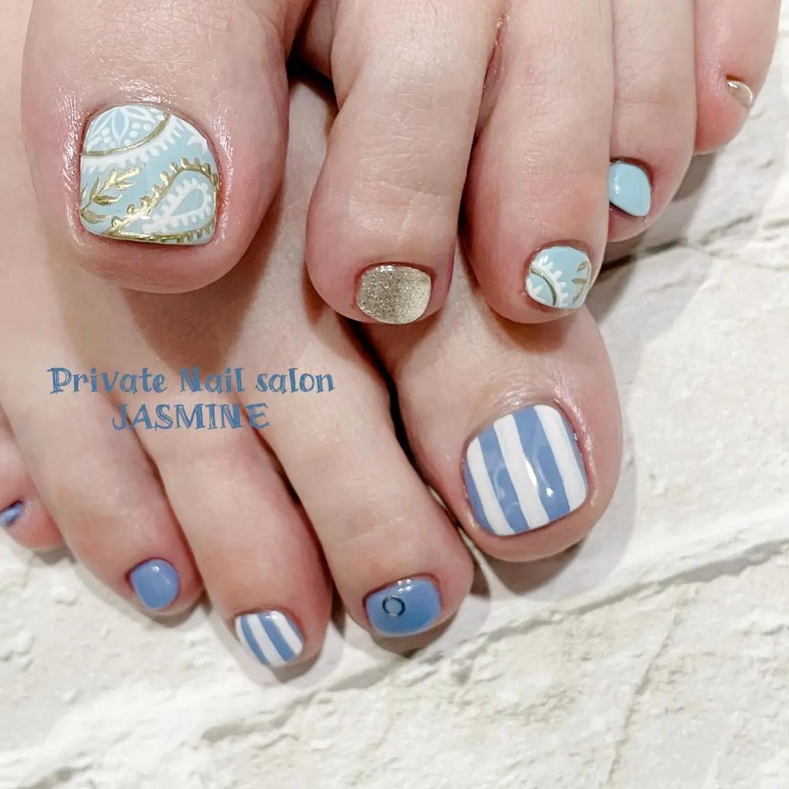 ネイル ボーダー フットネイル Nail salon JASMINEのネイルデザイン